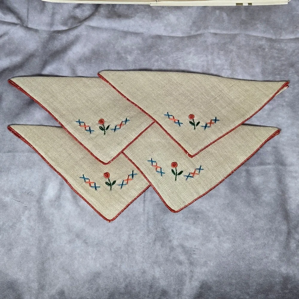 Tea Set Tablecloth Napkins‎ Tan Floral Vintage Retro MCM Granny Core